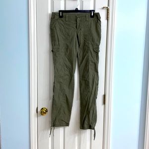 Green Cargo Pants Mid to Low rise Waistline. Slim Leg w/String Closure